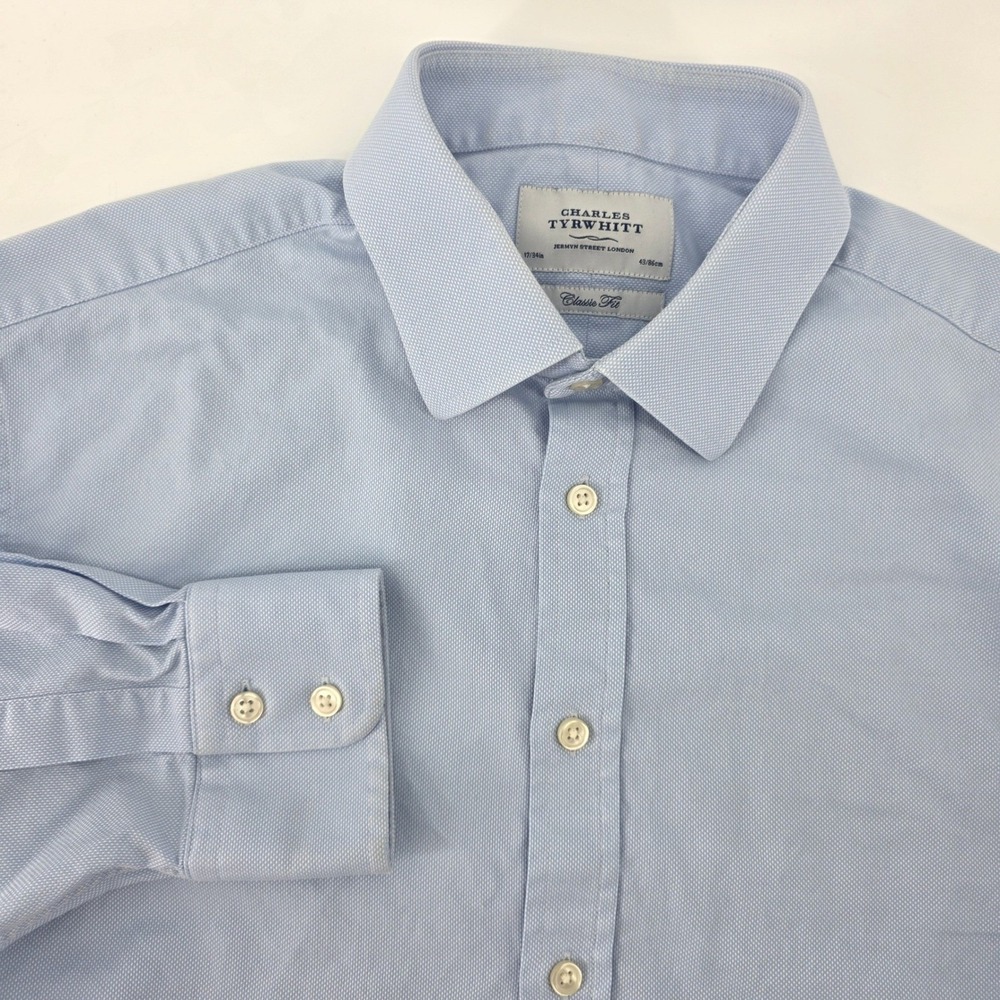 Charles Tyrwhitt Mens 17/34 Classic Fit Blue Cotton Dress Shirt Jermyn St London